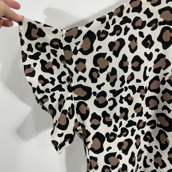 IVORY/BROWN LEOPARD PRINT KIMONO WITH RUFFLE SLEEVE - Picture 6 of 11